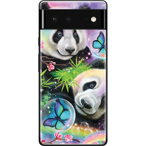 Rainbow Pandas with Butterflies by Sheena Pike Google Pixel 6 Skin